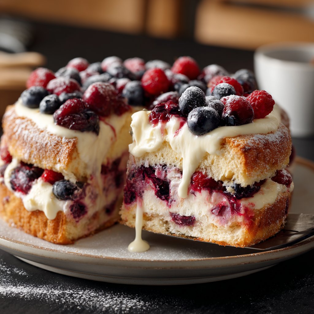 Blechkuchen mit Beeren und Creme