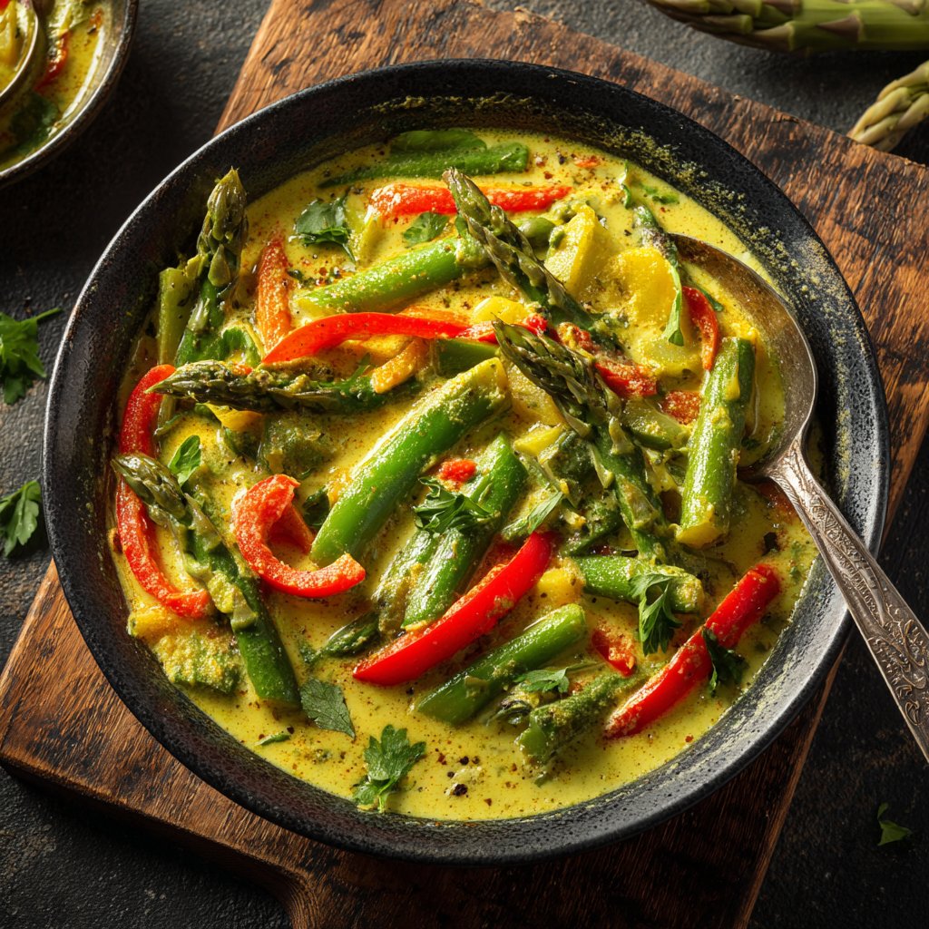 Gemüsecurry mit grünem Spargel